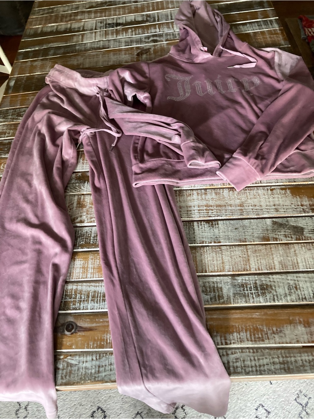 Juicy Couture Mauve Velour Hooded Set with Rhinestone Logo